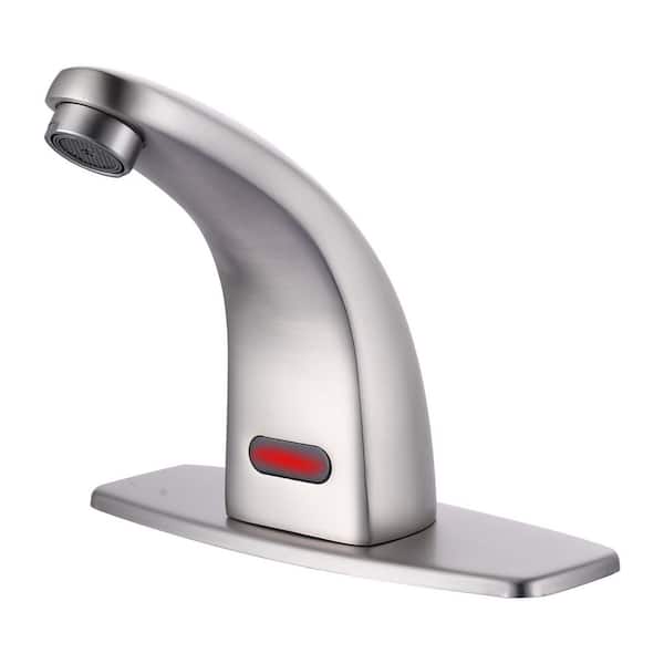 Automatic Sensor Touchless Single Hole Bathroom Faucet with Battery Operated Temperature Mixer and Deckplate in Nickel
