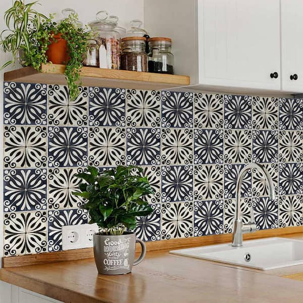 Black and White R378 5 in. x 5 in. Vinyl Peel and Stick Tiles 24-Pack