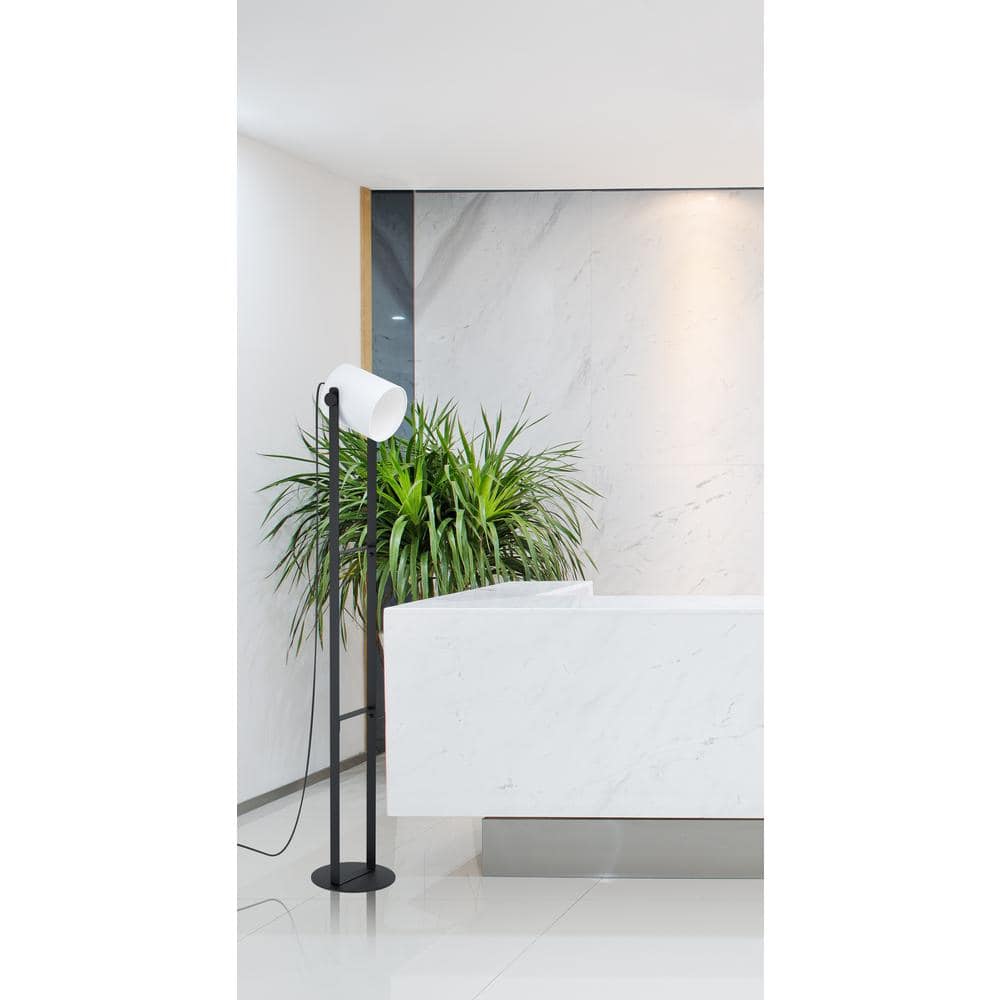 Burbank Adjustable Black Steel Floor Lamp with White Shade