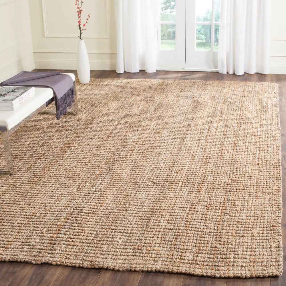 Natural Square Handwoven Wool and Cotton Area Rug