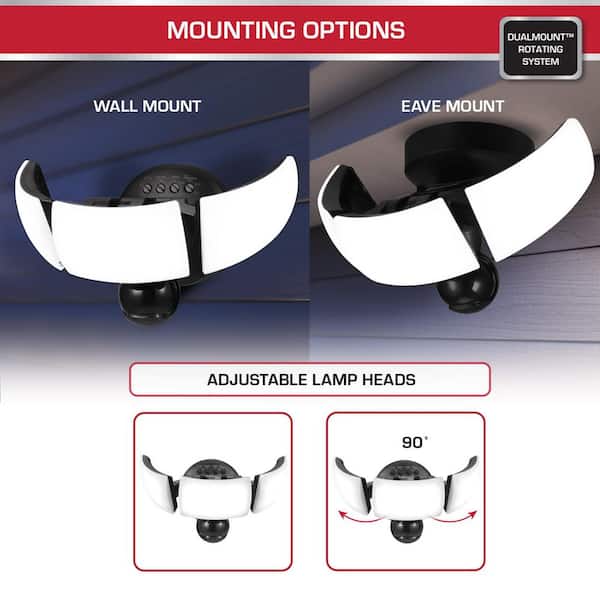 MaxDetect 240° Black Motion Sensing Wired Outdoor 3-Head LED Security Flood Light 3000 Lumens with 5CCT and DualBrite