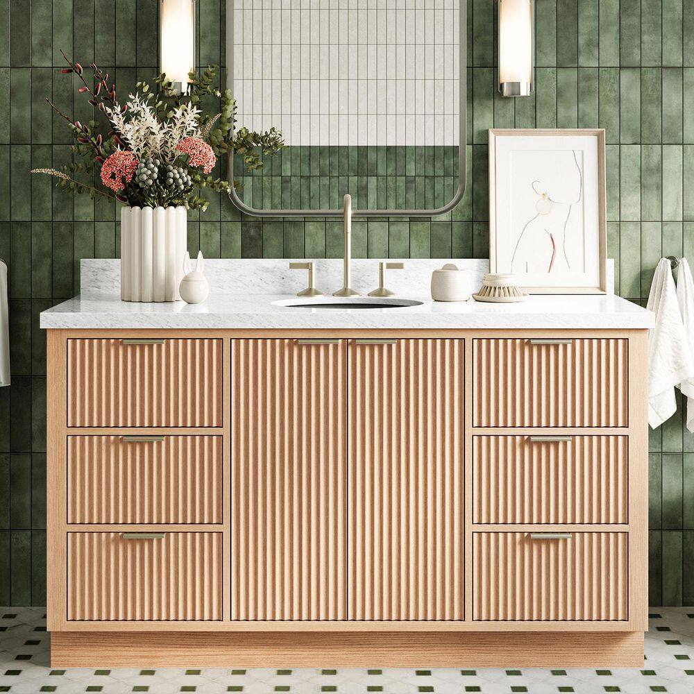 Milan 61 in. Single Sink Freestanding in Oak Bath Vanity with Italian Carrara Marble Top price history on PriceWatchPro