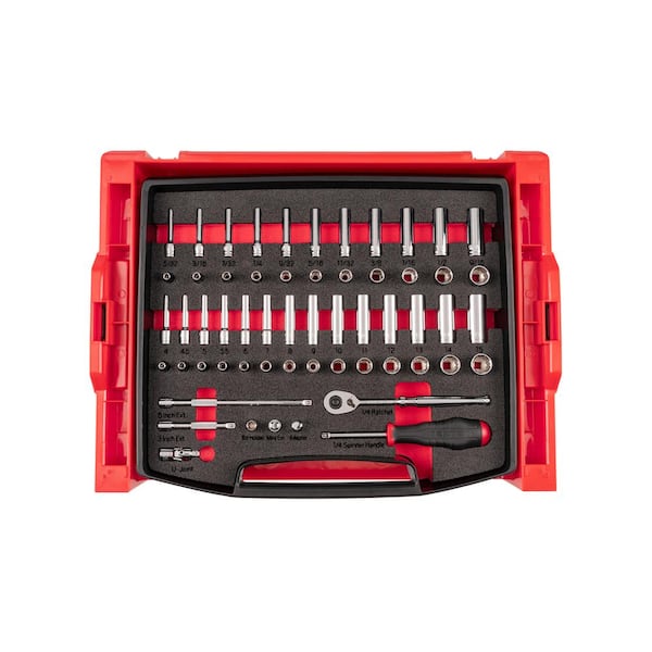 1/4 Inch Drive 12-Point Socket and Ratchet Set with Open Top Drawer and Rack, 58-Piece (5/32-9/16 in., 4-15 mm)