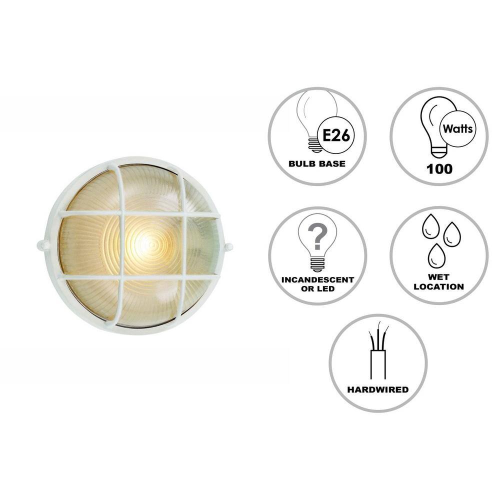 White Round Glass Outdoor Bulkhead Light