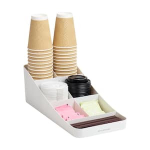 Cup and Condiment Station, Countertop Organizer, Coffee Bar, Stirrers, 7.25 in. L x 15.5 in. W x 5.25 in. H, White