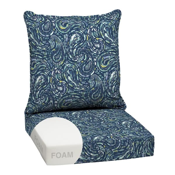 24 in. x 24 in. 2-Piece Foam Deep Seating Outdoor Lounge Chair Cushion in Sapphire Blue Ridge Paisley