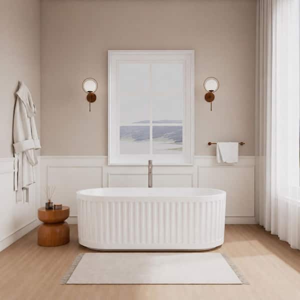 Carmela 67 in. x 31.5 in. Soaking Bathtub with Center Drain in White with Brushed Nickel Trim