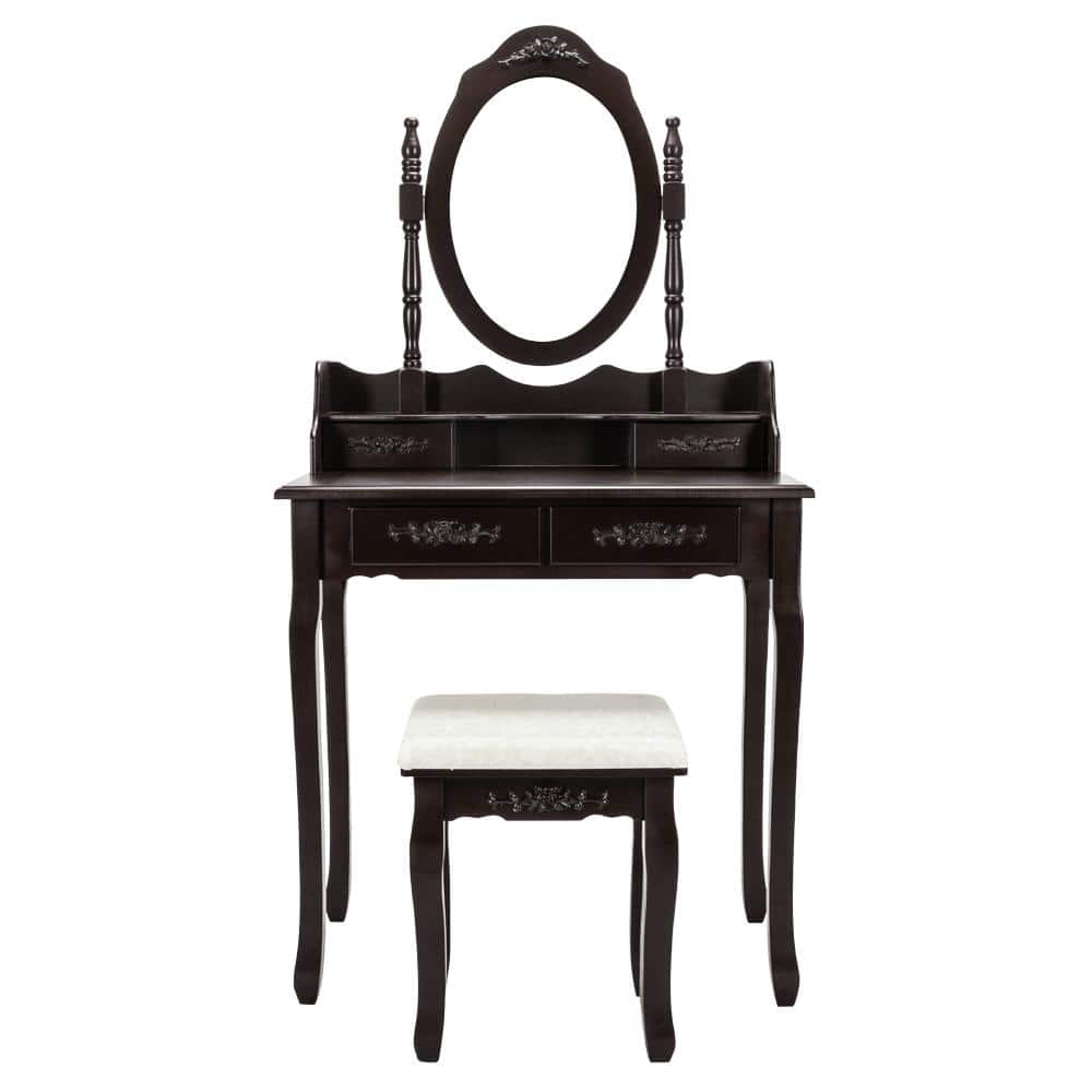 Outopee Modern Brown Makeup Table Vanity Set with 4Drawer (55 in. H x 29.5 in. W x 15.7 in. D