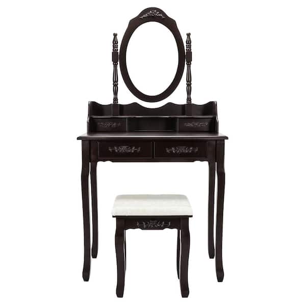 Outopee Modern Brown Makeup Table Vanity Set with 4-Drawer (55 in. H x 29.5 in. W x 15.7 in. D)