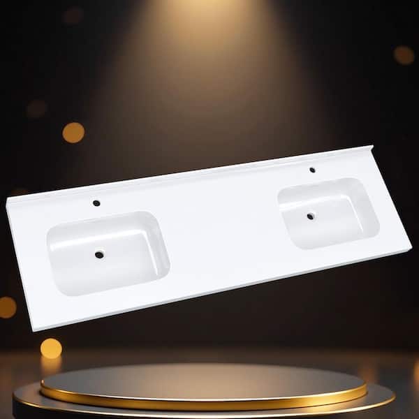 Zeafive 72 in. W x 22 in. D Solid Surface White Rectangular Double