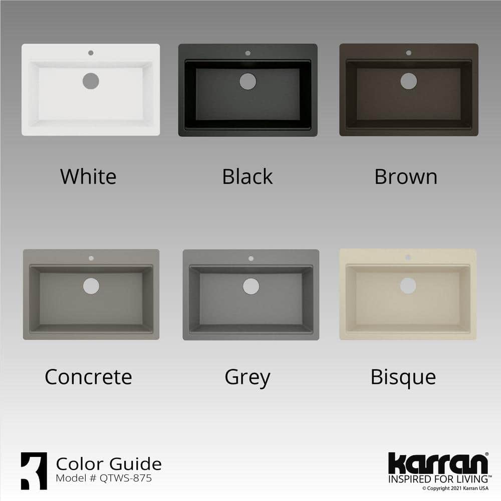 Gray Quartz 33'' Single Bowl Drop-in Workstation Sink