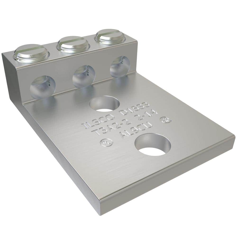 ILSCO Aluminum Mechanical Lug Connector, Conductor Range 2-14, 3 Ports, 2 Holes, 5/16 in. Bolt Size, Tin Plated -  T3A2-2-EC