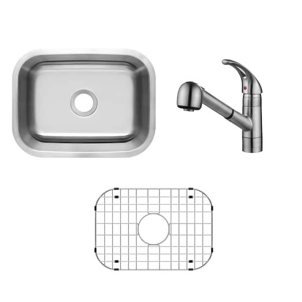 Undermount 23 in. 18-Gauge Stainless Steel Bar Sink in Brushed Stainless with Pull Out Kitchen Faucet Undermount 23 in. 18-Gauge Stainless Steel Bar Sink in Brushed Stainless with Pull Out Kitchen Faucet