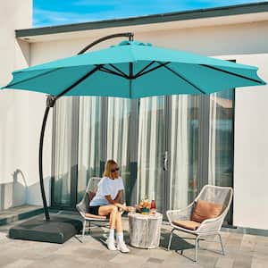 11 ft. Aluminum Cantilever Offset Hanging Patio Umbrella with Sandbag Base and Cover in Peacock Blue