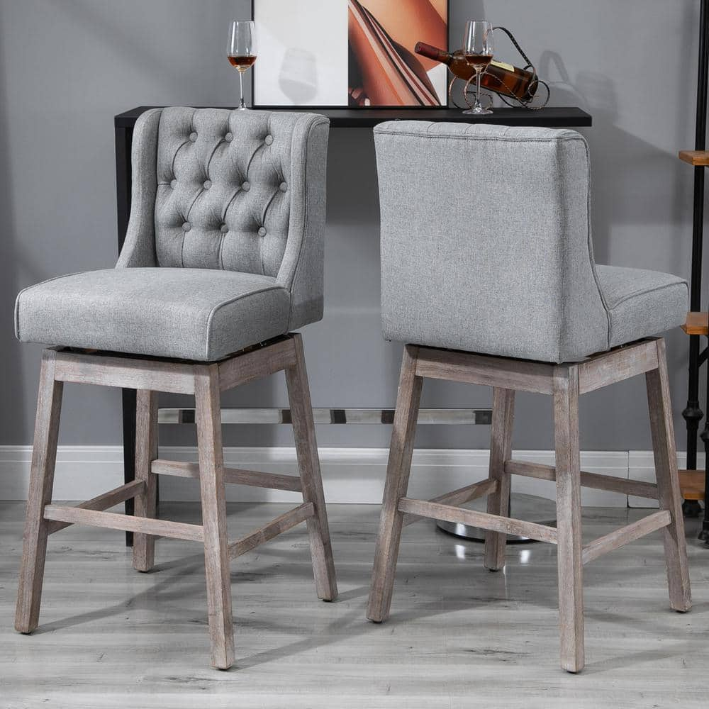 HOMCOM 42.5 in. Grey Wingback Rubberwood 30 in. Bar Chair