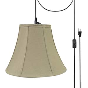 1-Light Black Plug-in Swag Pendant with Beige Bell Fabric Shade