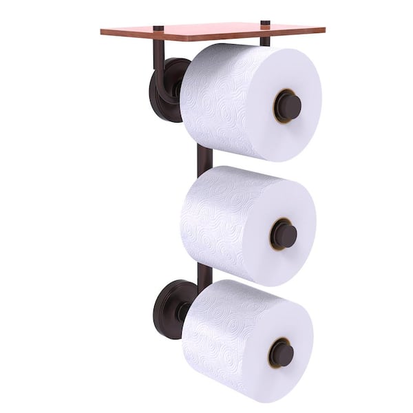 Allied Brass Prestige Regal Collection Wall Mounted Toilet Paper Holder in Antique Bronze with Wood Shelf