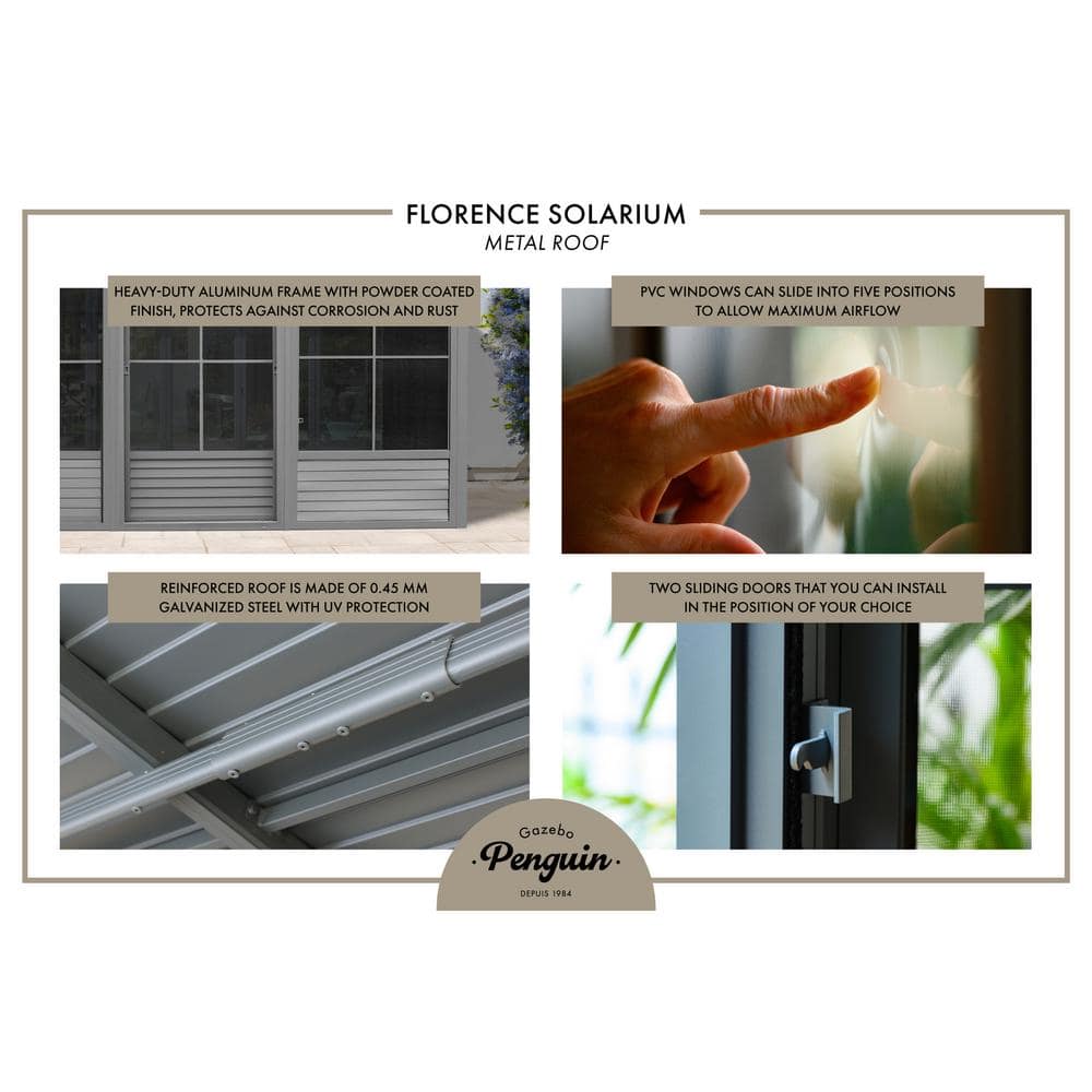 Florence Sand Aluminum Wall-Mounted Solarium with Steel Roof
