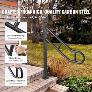 Single Post Handrail for Outdoor 1-3 Step 35.43 in. H x 3.46 in. W Black Handrail Carbon Steel Stair Railing Kit