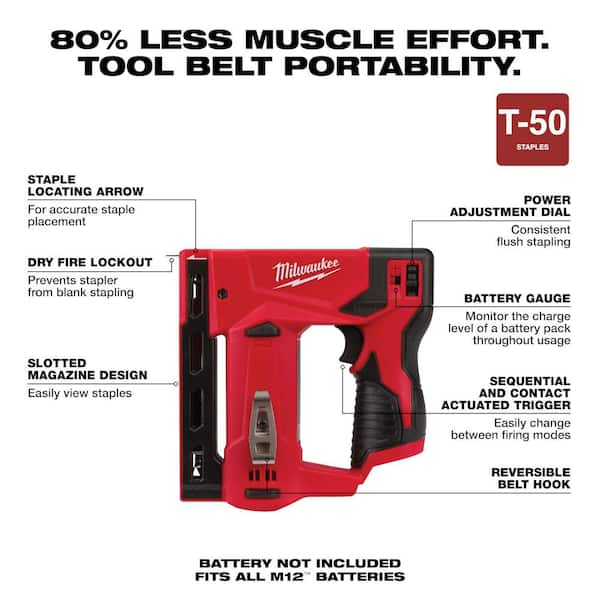 Milwaukee - M12 12-Volt Lithium-Ion Cordless 3/8 in. Crown Stapler with M12 Compact 2.0 Ah Battery (2-Pack) Starter Kit and Charger