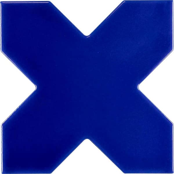 Apollo Tile Siena Blue 5.35 in. x 5.35 in. Glossy Ceramic Cross-Shaped Wall and Floor Tile Sample (0.2 Sq. ft./case) (1-pack)