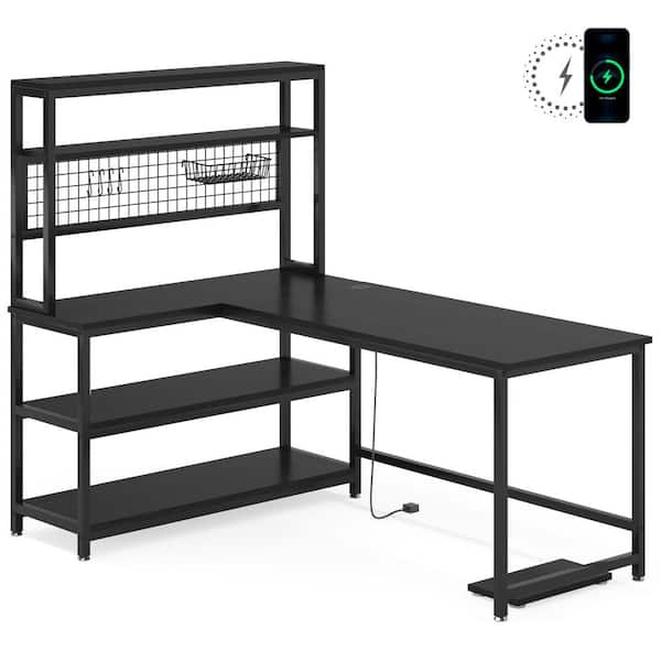 Tribesigns Lantz 55 in. L-Shaped Black Wood and Metal