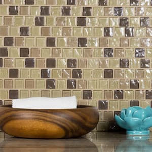 Geo Pupukea Brown Square Mosaic 12 in. x 12 in. Textured Glass Wall & Pool Tile (1 Sq. Ft./Sheet)
