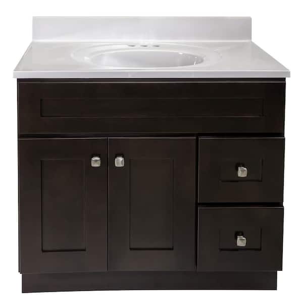 Brookings 37 in. W Single 4 in Centerset Sink Bathroom Vanity in Espresso with Ivory Swirl Cultured Marble Top Assembled
