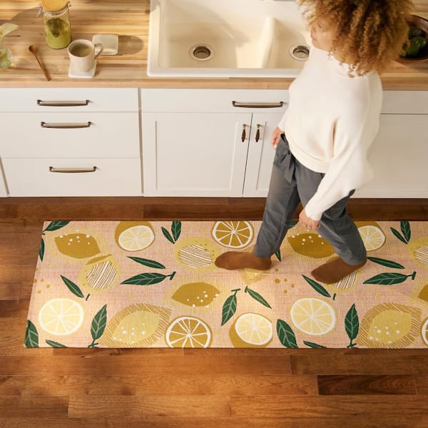 Luxe Livie Fresh Lemon Peach Pink 24 in. x 72 in. Machine Washable Runner Kitchen Mat