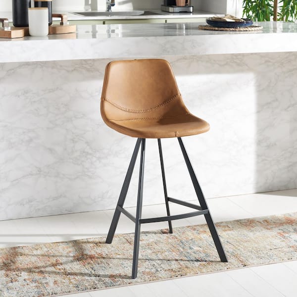 SAFAVIEH Ryanne Cognac Leather Bar Stool