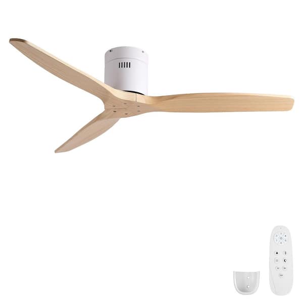 52 in. White 3 Wood Blades Flush Mount Standard Ceiling Fan with DC Motor and Remote Included