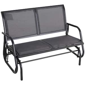 2-Person Metal Outdoor Glider Bench, Patio Double Swing Rocking Chair with Armrests for Backyard, Garden, Porch, Gray