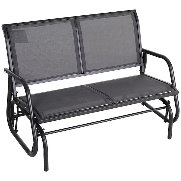 Misopily 2-Person Metal Outdoor Glider Bench, Patio Double Swing Rocking Chair with Armrests for Backyard, Garden, Porch, Gray