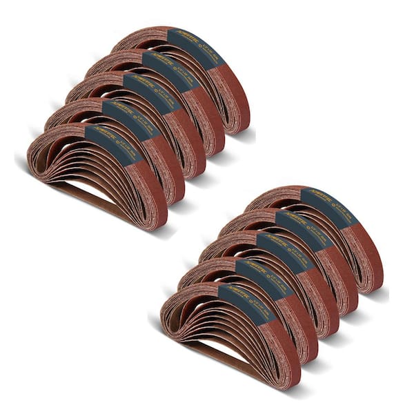 ‎POWERTEC 1/2 in. x 18 in. 20 Each of 40/80/120/180/240 Grit, Aluminum Oxide Belt Sander Sanding Belt Assortment (100-Pack)