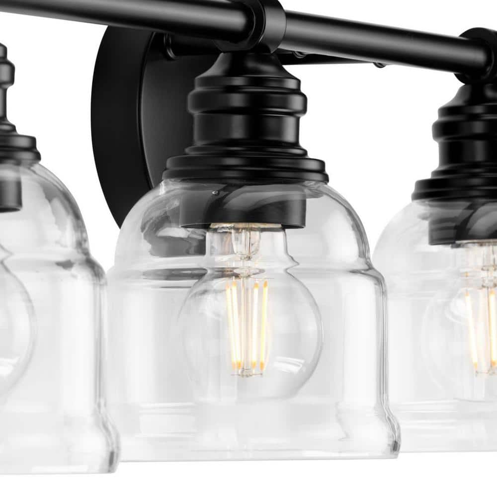 Ambrose Matte Black 4-Light Vanity Fixture with Clear Glass Shades