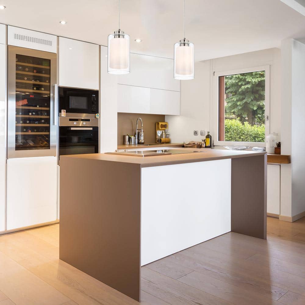 Brushed Nickel Mini Pendant with Dual Glass Shades