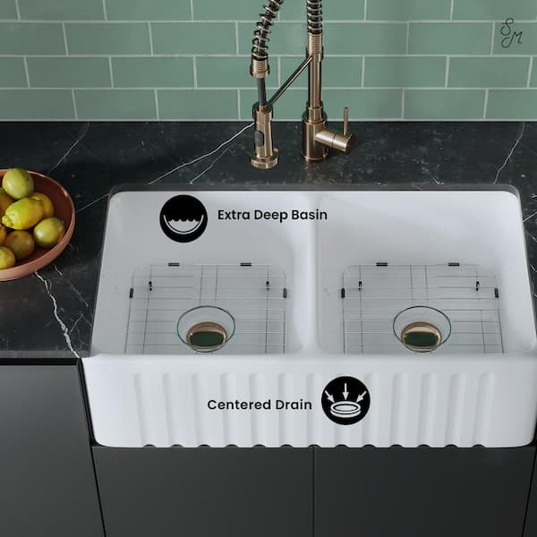 Swiss Madison Delice 33 in. Double Basin Fireclay Farmhouse