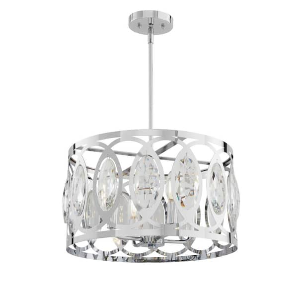 Home Decorators Collection Westchester 4-Light Polished Chrome Round Drum Pendant Hanging Light, Glam Styled Kitchen Pendant