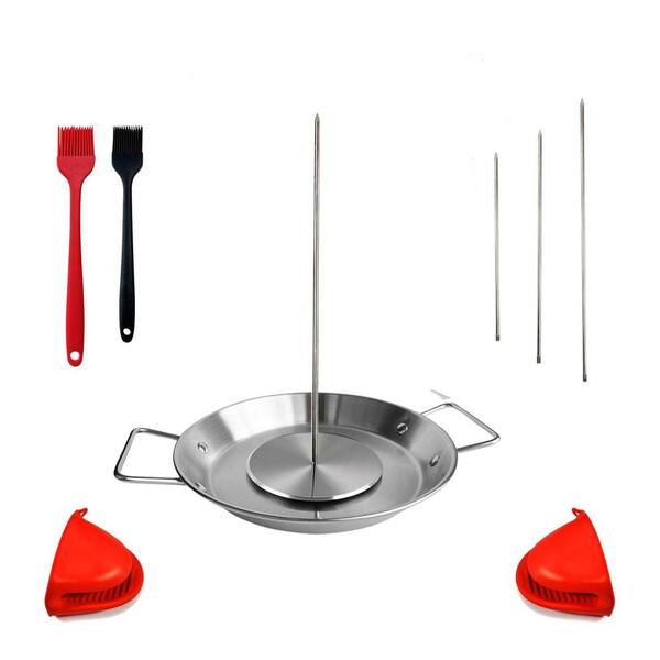 Stainless Steel Vertical Skewer Stand with Removable Spikes, Fat Separator Tray for Shawarma and Tacos Al Pastor