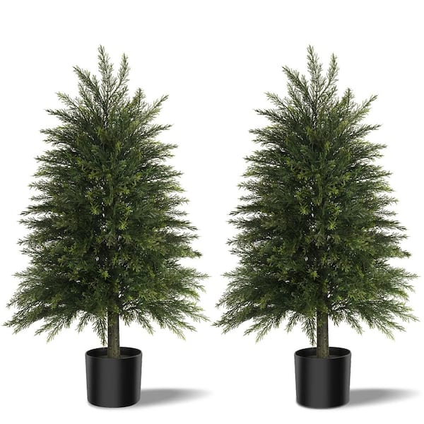Vitalismo 3 ft. Artificial Cedar Topiary Trees, Fake Cypress Tree, Faux Cypress Tree in Pot for Indoor/Outdoor Decor (Set of 2)