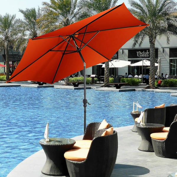10 ft. Steel Market Tilt Patio Umbrella in Orange with Crank