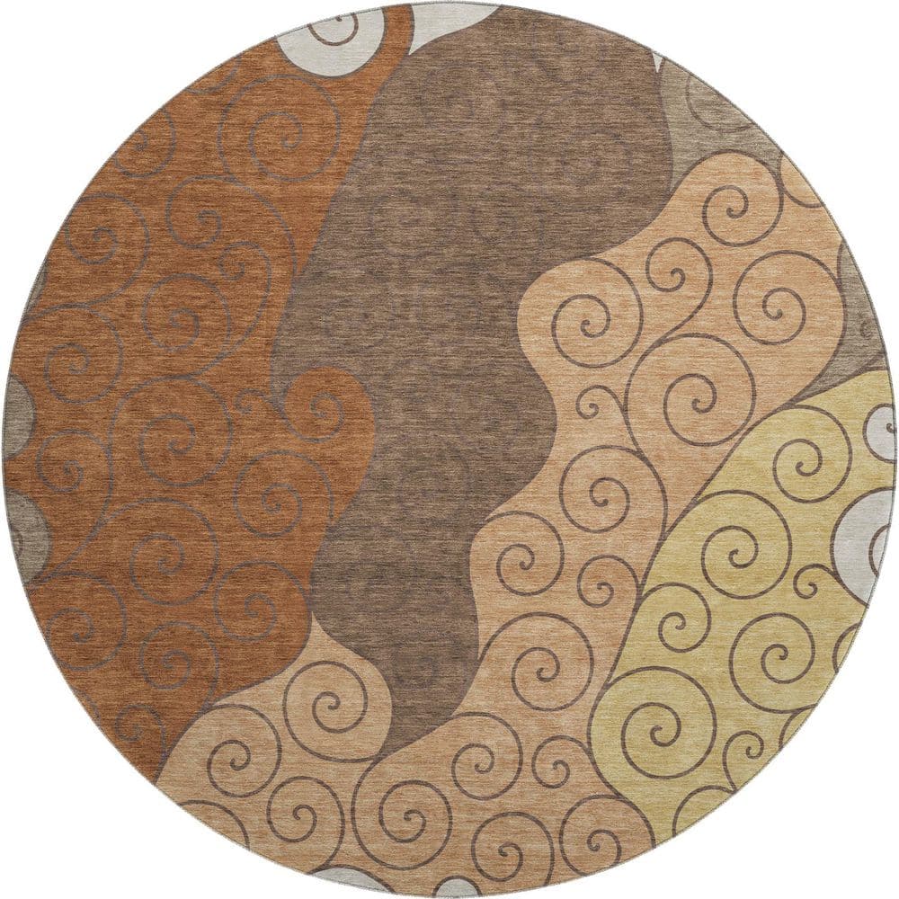 Mayfield Premium Machine Washable Abstract AMF2464 Paprika 8 ft. x 8 ft. Round Rug price history on PriceWatchPro