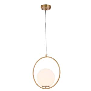 Makenna 60-Watt Integrated LED Gold Globe Pendant with Glass Shade