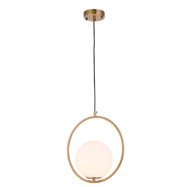 Unbranded Makenna 60-Watt Integrated LED Gold Globe Pendant with Glass Shade