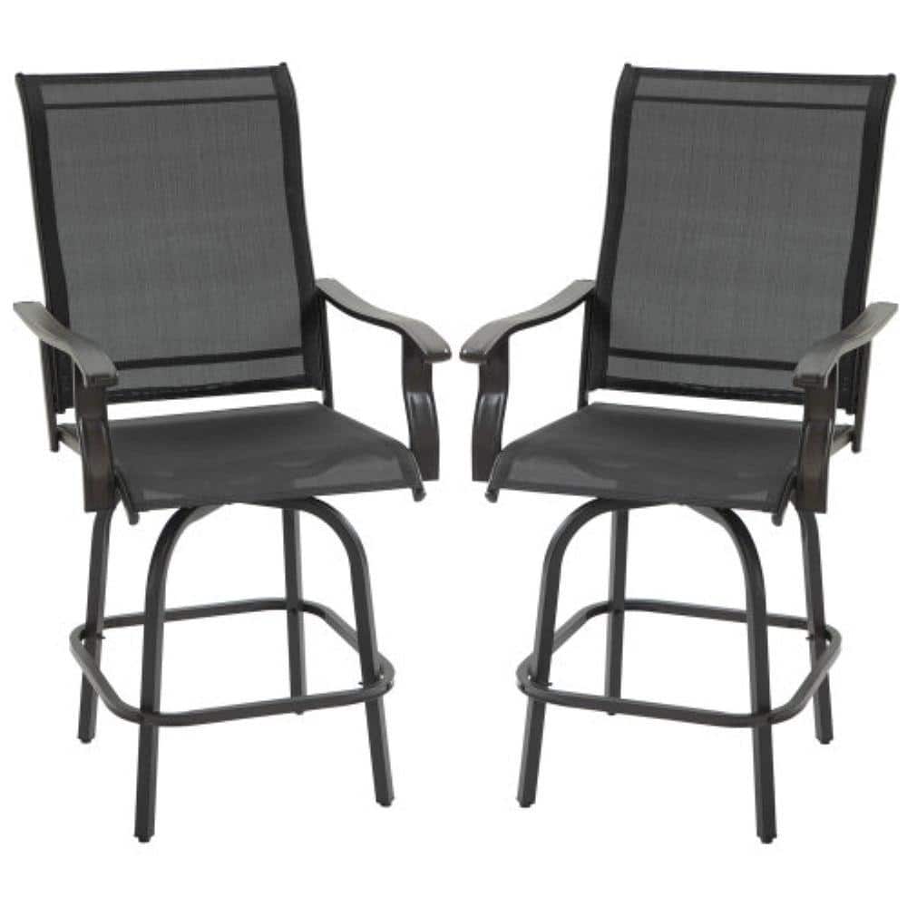 Metal Swivel Outdoor Bar Stools with Armrests with Steel Frame for Balcony, Poolside, Backyard, Black, 2-Pack price history on PriceWatchPro