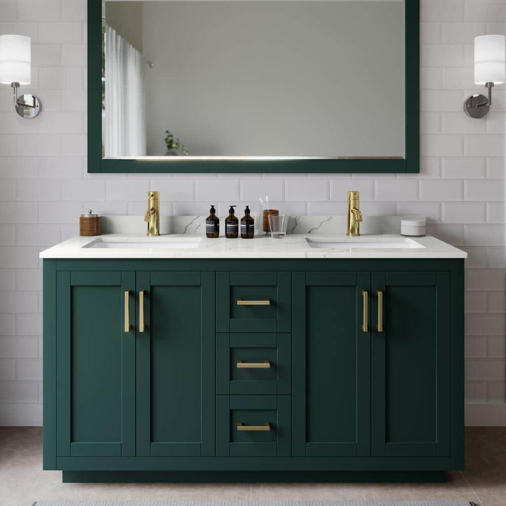 Miranda 60 in. W x 22 in. D x 33.75 in. H Double Bath Vanity in Green with Giotto Quartz Top and 58 in. Mirror price history on PriceWatchPro