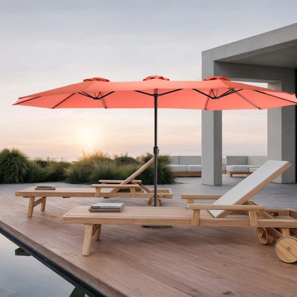 15 ft. Market No Weights Patio Umbrella 2-Side in Orange