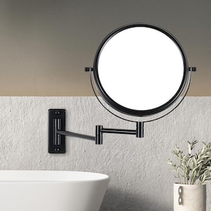 Wall Mirror 8 in. W x 8 in. H Round Swing Arm Wall Bathroom Makeup Mirror In Black