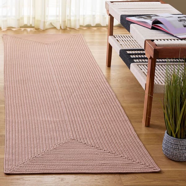 Braided 2 ft. x 8 ft. Peach Concentric Woven Washable Runner Rug