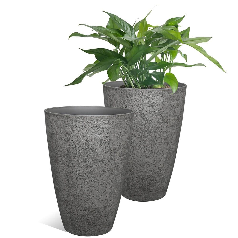 Charcoal Resin Recycled Materials Tall Planter Set with Drainage Holes (14 in. L x 14 in. W. X 19.6 in. H) (2-Pack) price history on PriceWatchPro
